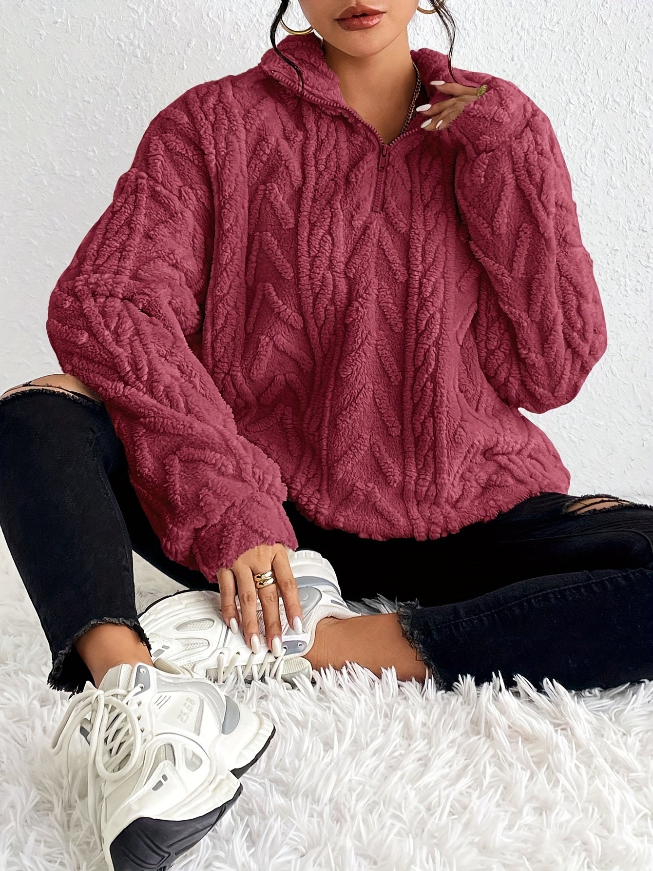 Seraphina - Luxe Cable-Knit Fleece Sweatshirt