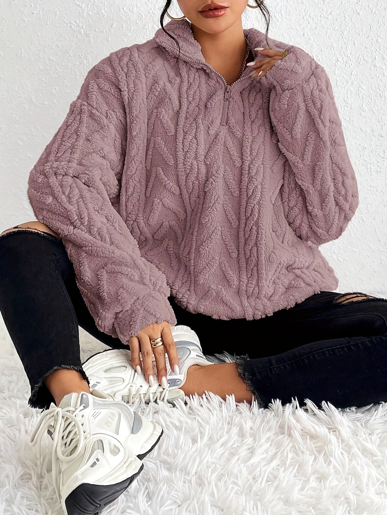 Seraphina - Luxe Cable-Knit Fleece Sweatshirt