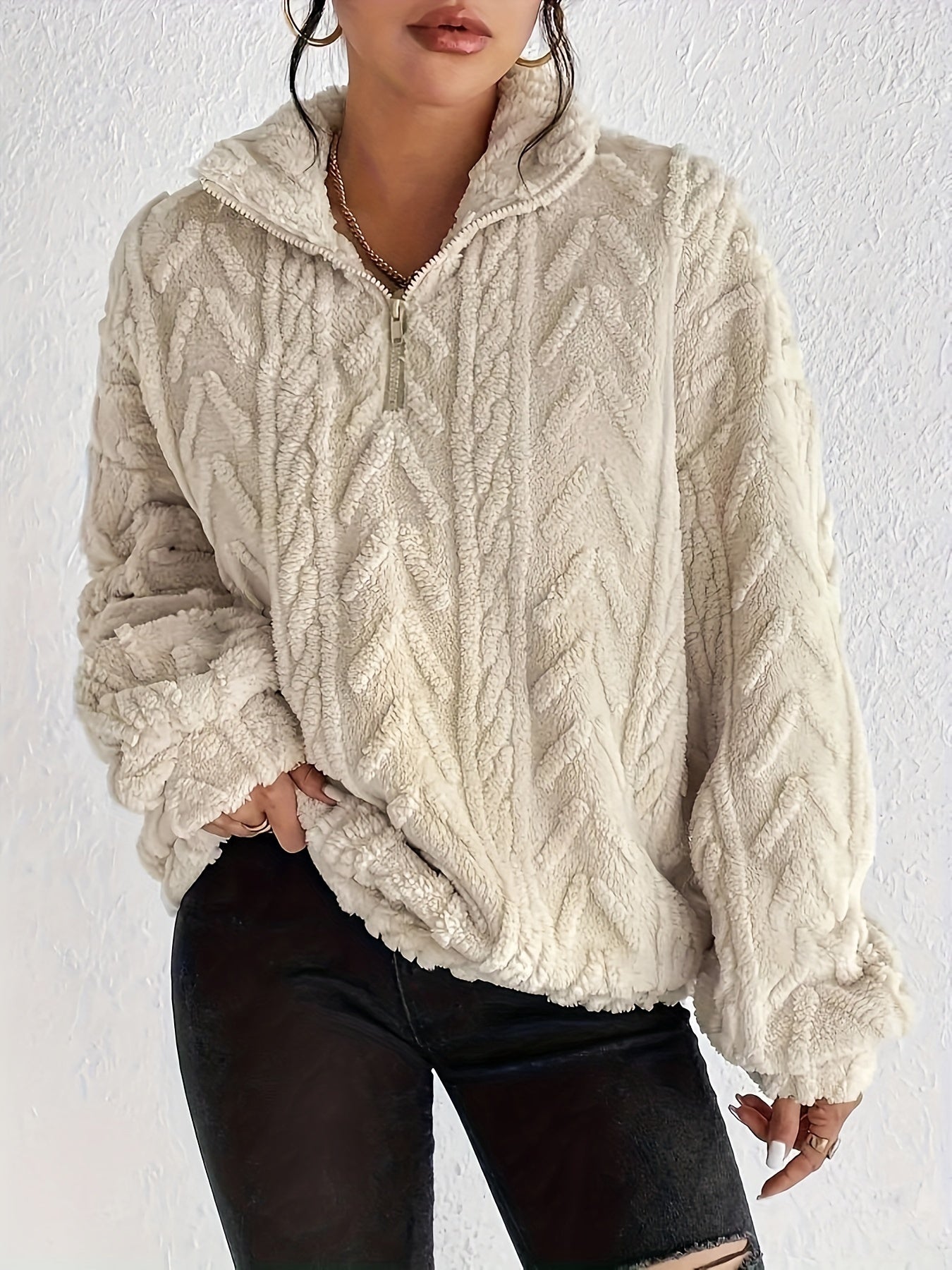 Seraphina - Luxe Cable-Knit Fleece Sweatshirt