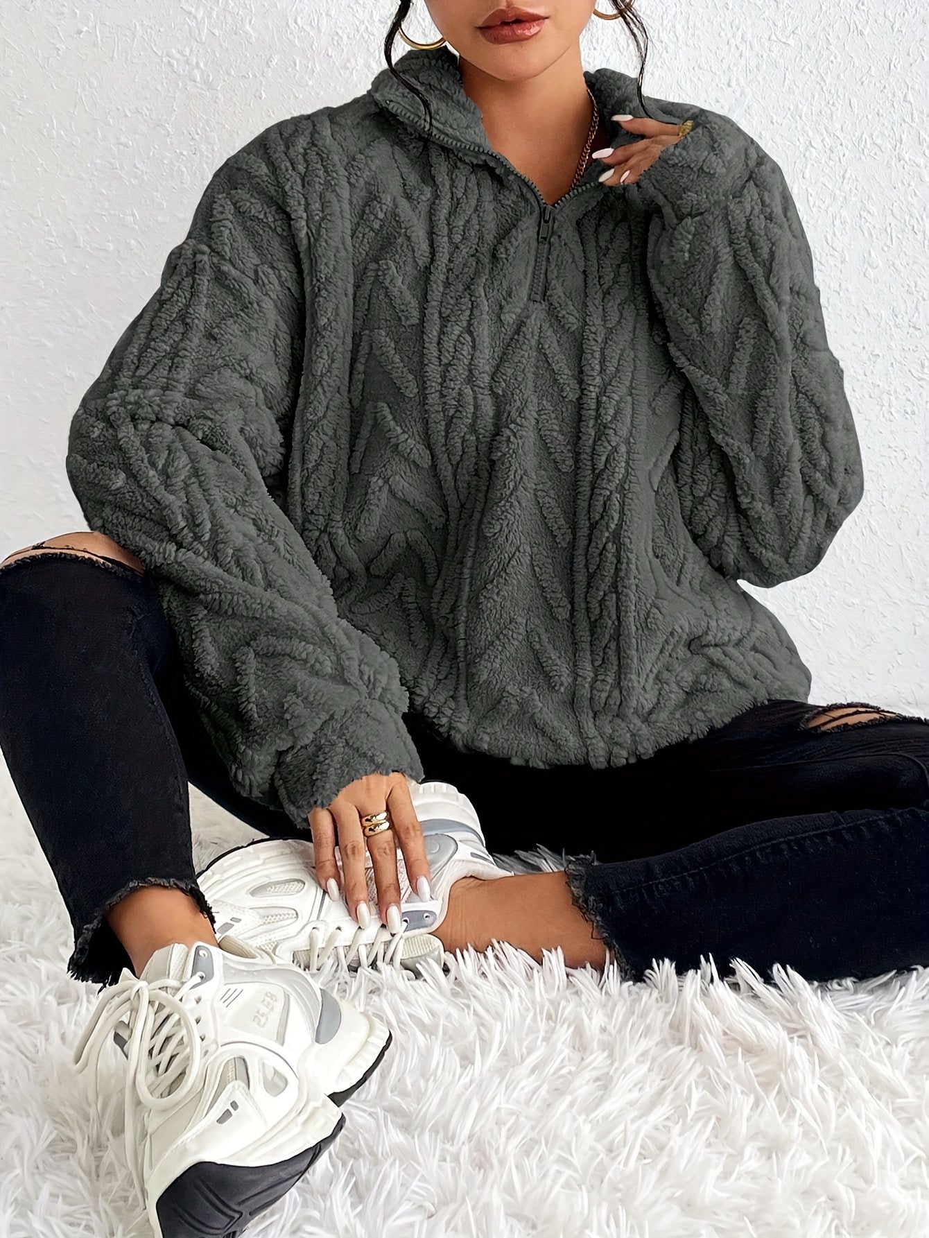 Seraphina - Luxe Cable-Knit Fleece Sweatshirt